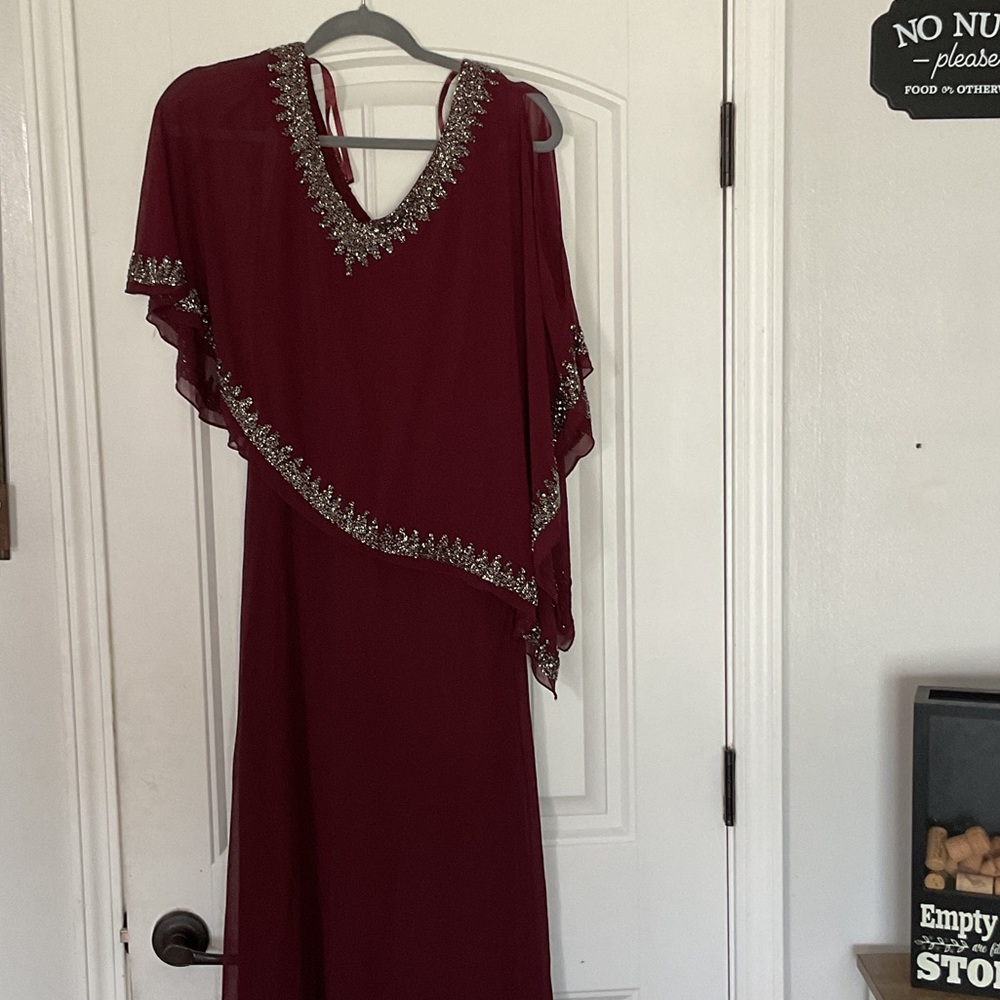 Chic Asymmetrical Burgundy Dress with Silver Detailing